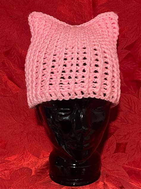 HAT Pussy Cat Hat Hand Crochet Adult Bold Baby Pink Ribbed Etsy