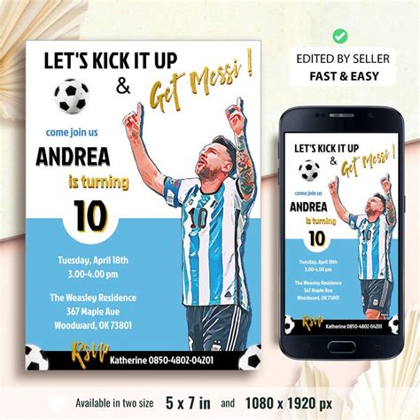 Printable Lionel Messi Birthday Invitation, Football Party I | Inspire ...