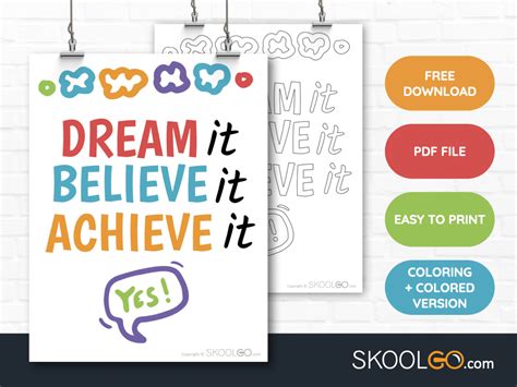 Dream It Believe It Achieve It Free Classroom Poster Skoolgo