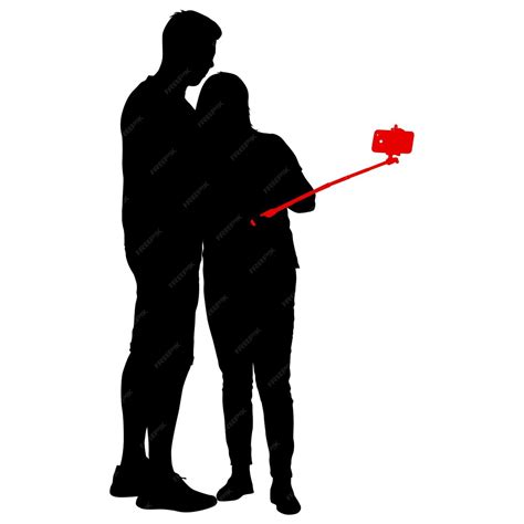 Premium Vector Silhouettes Man And Woman Taking Selfie With Smartphone On White Background