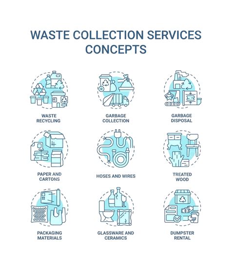 Waste Collection Services Blue Concept Icons Set Garbage Collection