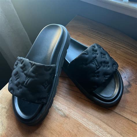 Black Louis Vuitton Slides Worn Twice In Great Depop