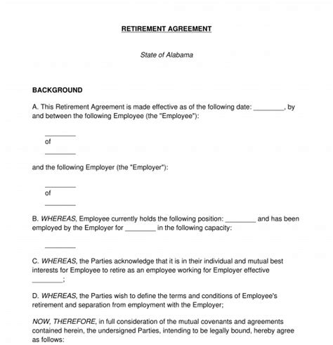 Retirement Agreement Sample Template Word And PDF