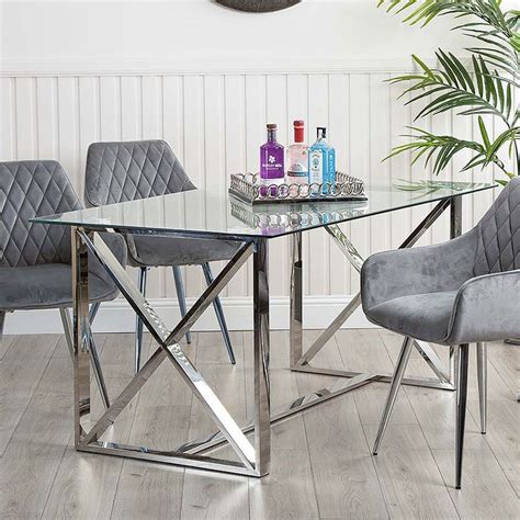 Zenn Contemporary Stainless Steel And Clear Glass Dining Table