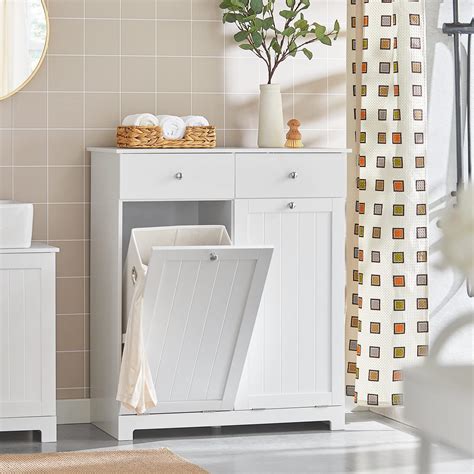 Haotian Bzr33 W White Bathroom Laundry Cabinet With 2 Baskets And 2