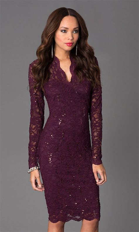 Jump Long Sleeve Lace Semi Formal Cocktail Dress