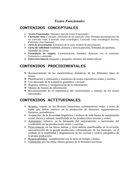 Contenidos Conceptuales Textos Funcionales