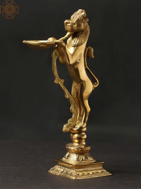 9" Brass Yali with Lamp | Exotic India Art