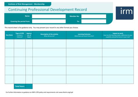 Continuing Professional Development Record Institute Of Risk Management