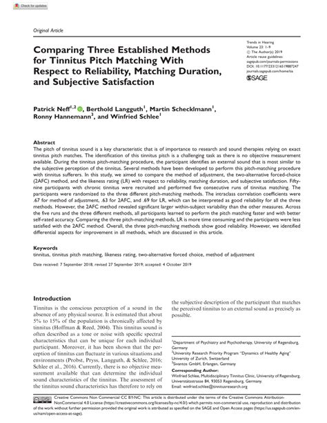 Pdf Comparing Three Established Methods For Tinnitus Pitch Matching