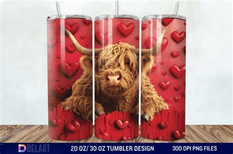 D Highland Cow Valentine Tumbler Wrap Graphic By Delartcreation