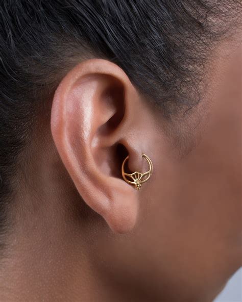 14k Gold Piercing Lotus Cartilage Helix Earring Hoop Etsy