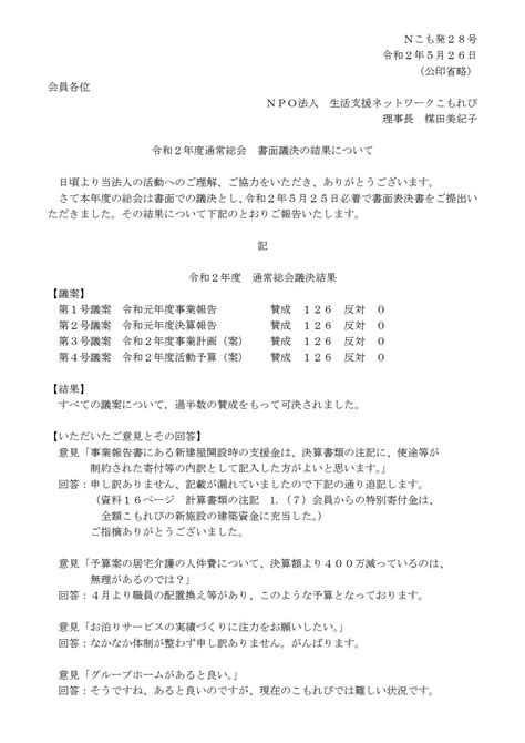 会員の皆様へ Npo法人 生活支援ネットワークこもれび