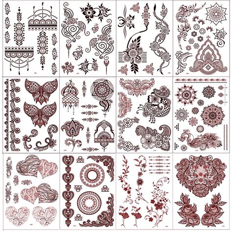 Xmasir Red Henna Tattoo Stickers Lace Mehndi Temporary