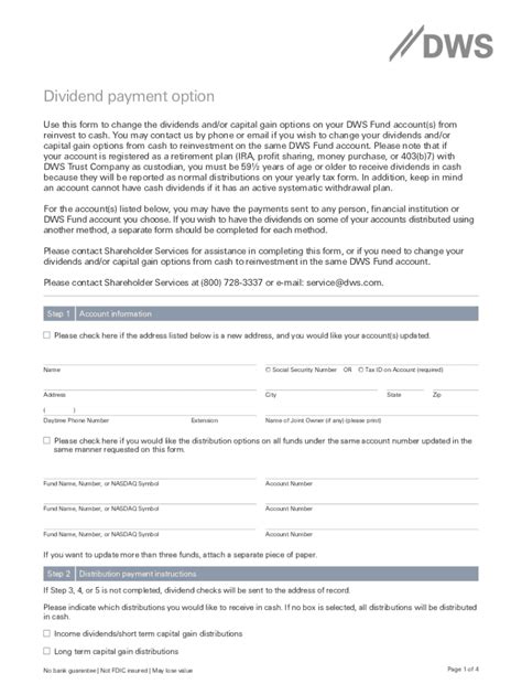 Fillable Online Dws Form Dividend Payment Option Fax Email Print