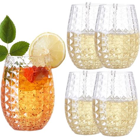 5 Pack Plastic Wine Glasses Stemless 12 Oz Shatterproof Whiskey