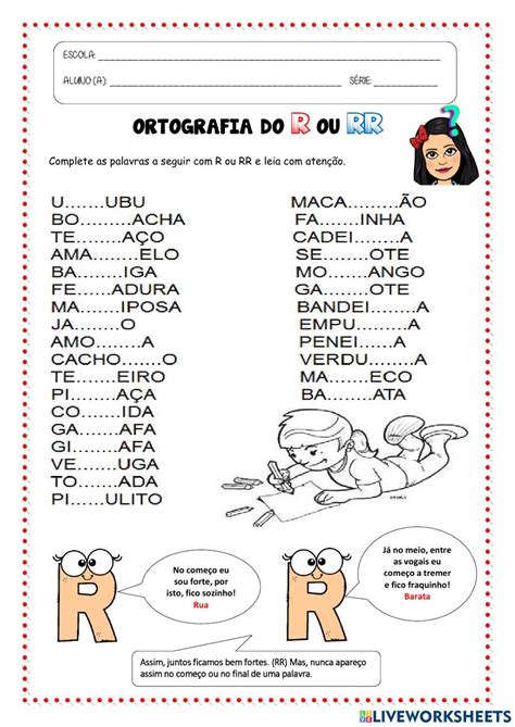 Ortografia Do R Ou Rr Worksheet Actividades Escolares Ortograf A