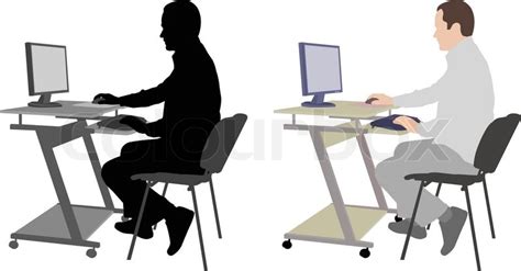 Man Sitting In Front Of Computer Vector Stock Vector Colourbox