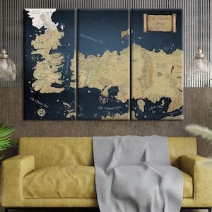 Game of Thrones Map Canvas Wall Art, Vintage Map Print, Office and ...