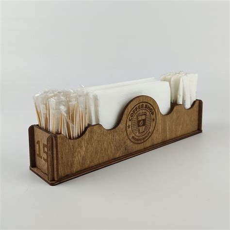 Custom Wooden Napkin Holder Organizer With Logo Coffee Rustic Salt