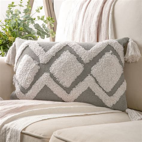 Phantoscope Boho Woven Tufted With Tassel Series Decorative Throw Pillow Cover 12 X 20 Gray