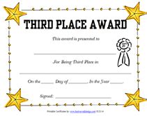 Free Printable 3rd Third Place Award Certificate Templates