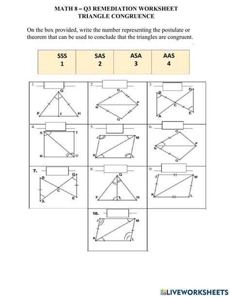 Congruence Of Triangles Worksheet Live Worksheets Worksheets Library