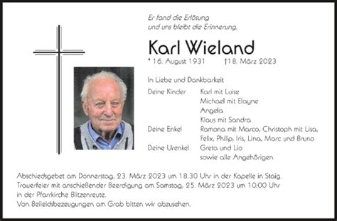 Traueranzeigen Von Karl Wieland Schwaebische De Trauerportal