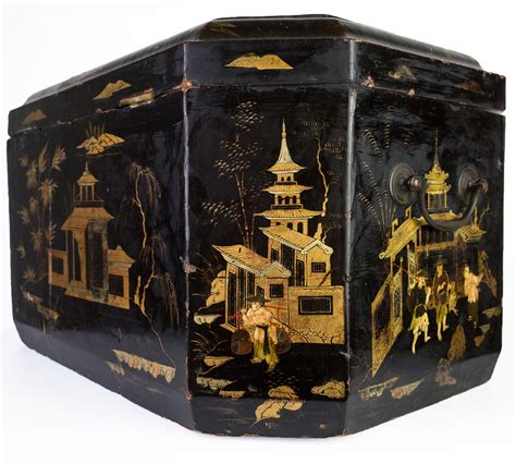 Antique Chinese Export Lacquer Storage Box Chinese Black Lacquerware