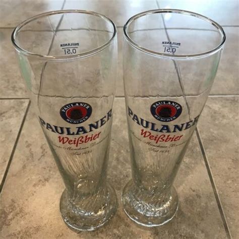 Set Of 2 Paulaner Munchen Weibbier 5l Swirl Pilsner Beer Glasses