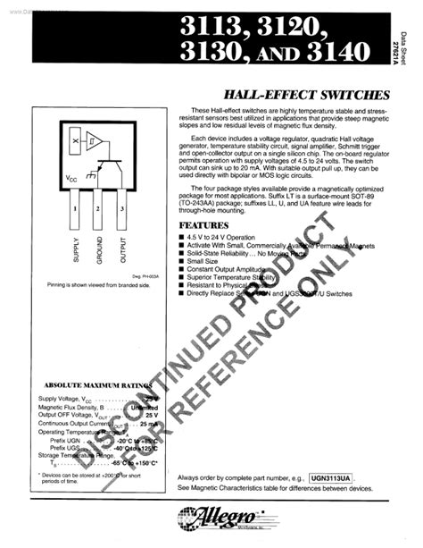 Datasheet Switches Equivalent Allegro Microsystems