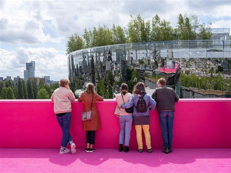 Pink Colored Staircase And Stage Designed On The Roof Of Het Nieuwe