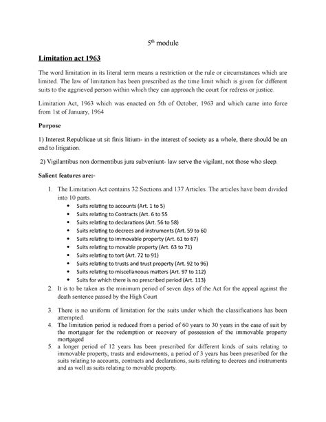 Civil Procedure Code Limitation Act 1963 5 Th Module Limitation Act