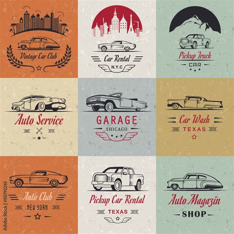 Vector Set of Vintage Car Badges and Sign Stock Vector | Adobe Stock