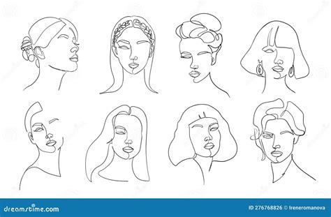 Set Of Portraits Simple Minimalist Vector Illustration Of Beautiful