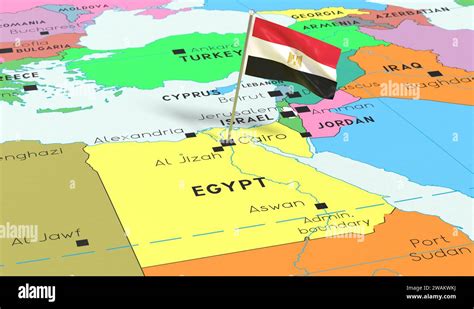 Egypt Cairo National Flag Pinned On Political Map 3D Illustration