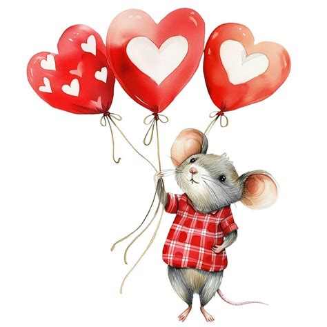 10 Cute Valentine Mouse Clipart Watercolor Graphics Digital PNG Files