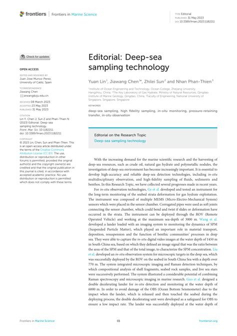 Pdf Editorial Deep Sea Sampling Technology