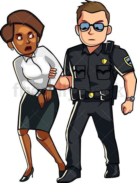 Cop Arresting Black Woman Cartoon Vector Clipart Friendlystock