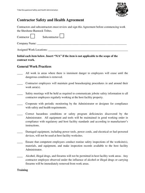 Fillable Online Contractor Safety And Health Agreement Fax Email Print