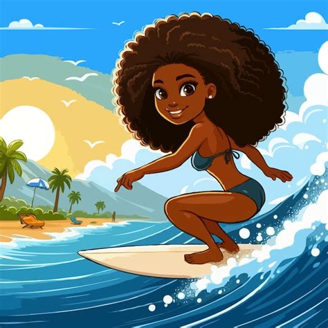 Vector Una Caricatura De Un Surfista Montando Una Ola En Un D A Soleado