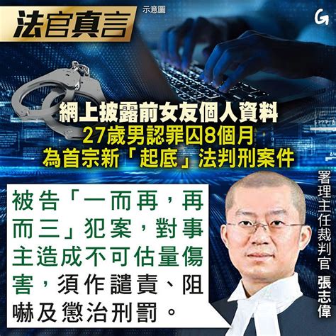 【今日網圖】法官真言：網上披露前女友個人資料 27歲男認罪囚8個月 港人花生 港人講地