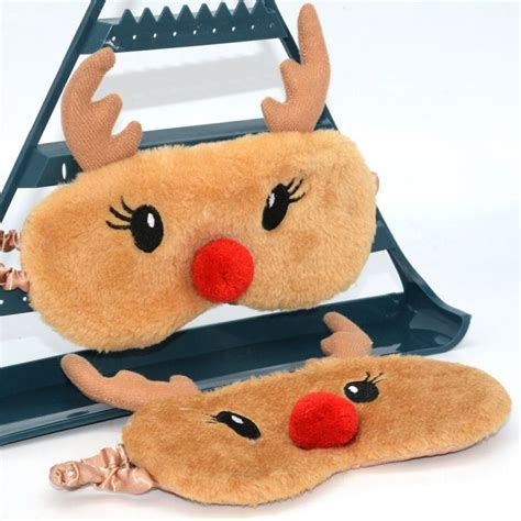 Hot ผาปดตาทปดตาแบบปรบไดสำหรบเทศกาลครสตมาสผาปดตาผากำมะหยขนยาวสำหรบแผนปดตากวาง