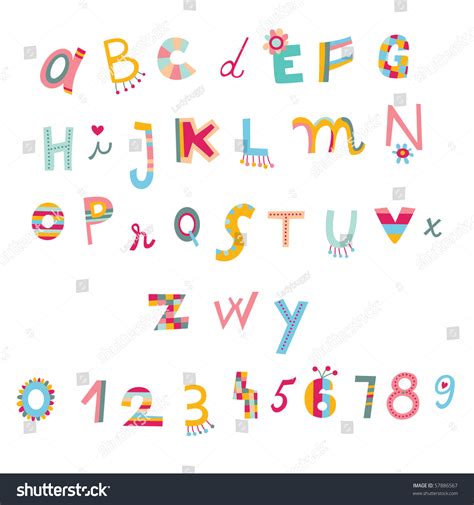 Colorful Alphabet And Numbers In Whimsical Style Stock Vector