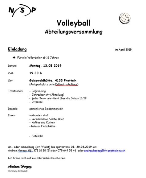 2019 Einladung AV Volleyball TV Pratteln NS