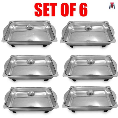 Set of 6 Food Warmer Rectangular Tray Stainless for Catering, Serving ...