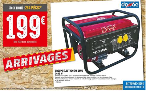 Promo Groupe électrogène Zeus 2400w Domac chez Brico Cash iCatalogue fr