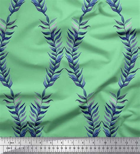 soimoi green cotton voile fabric laurel leaves print fabric   yard