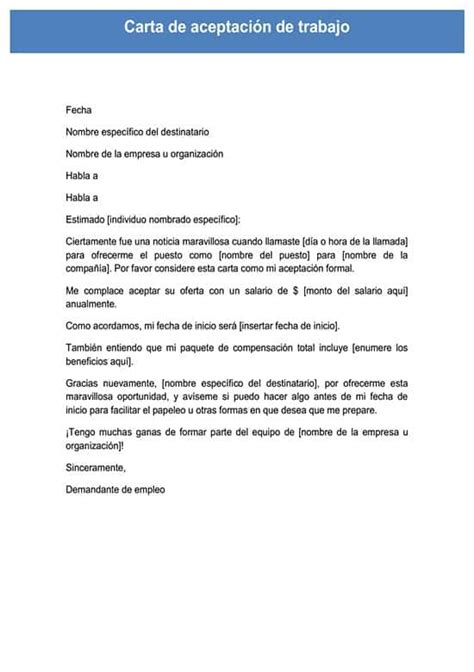 Carta De Aceptación De Trabajo Ejemplos Y Modelos Para Usar