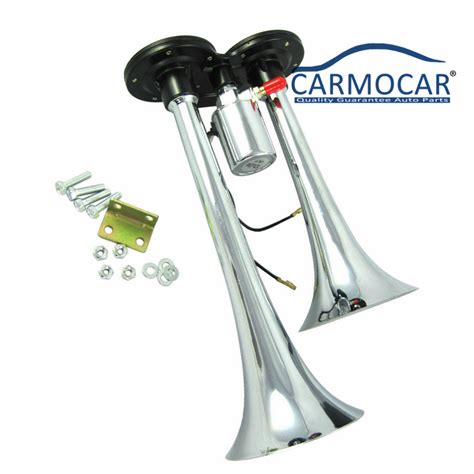 New Chrome Metal Truck Air Horn Horns Train120 Dual Trumpet Insane